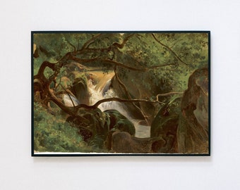 Lush Green Forest Thicket with Waterfall Landscape Print PRINTABLE | 4721