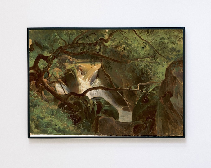 Lush Green Forest Thicket with Waterfall Landscape Print PRINTABLE | 4721