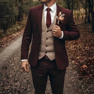 Maroon wedding best sale tuxedo