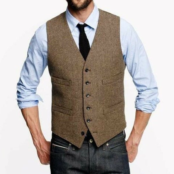 Tweed Brown Vest - Men Tweed Vest - Vest For Men - Winter Wear Jacket - Groom Winter Jacket - Groomsmen Gifts - Men Formal Vest - Guy Vest