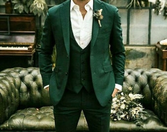 GREEN THREE PIECE - Men Suit - Elegant Men Suit - Men's Suits For Wedding - Wedding Wear Gift - Men Suits Style - Men Green Suit - Prom Suit