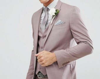 MEN GROOM SUIT - Three Piece Suit - Wedding Wear Gift - Men Party Suit - Suit For Men - Slim Fit Suit - Men Stylish Suit - Pink Three Piece