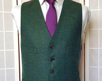 Green Tweed Groom/Groomsmen Wedding Wear Vest - Men Formal Jacket - Gift For Husband - Waistcoat For Guy