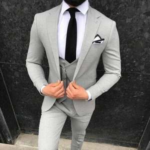 MEN GREY SUIT Men Three Piece Slim Fit 