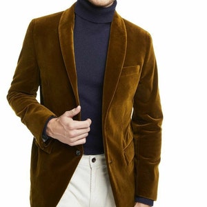 Men Blazer Velvet Blazer Dinner Coat Slim Fit Blazer Coat for Men Brown ...