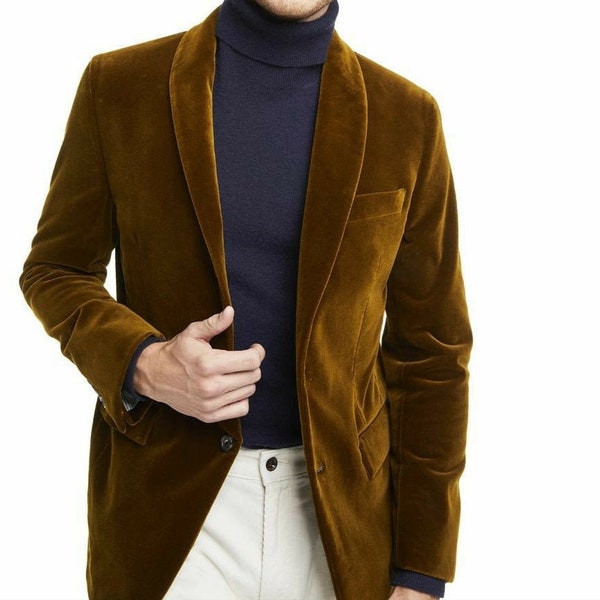 Men Blazer Velvet Blazer Dinner Coat Slim Fit Blazer Coat For Men Brown Blazer