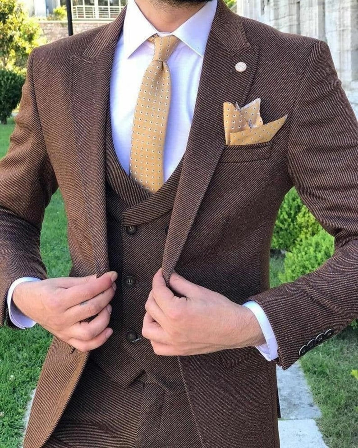 MEN BROWN SUIT Brown Tweed Suit Men Wedding Suit Gift for Groom Men