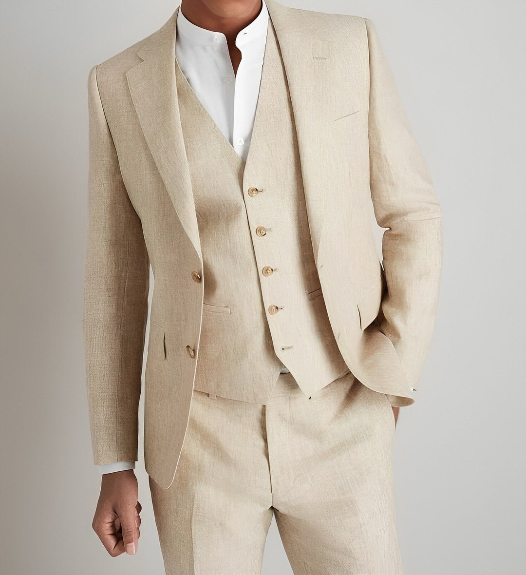 Linen Suits Wedding Wear Groom Suit 3piece Men Suit Slim Fit Man Suit