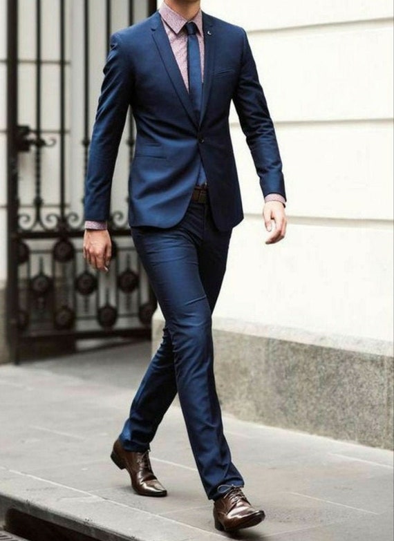 SUITS FOR MEN Men Wedding Suits Blue Piece Slim Fit Suits, 53% OFF