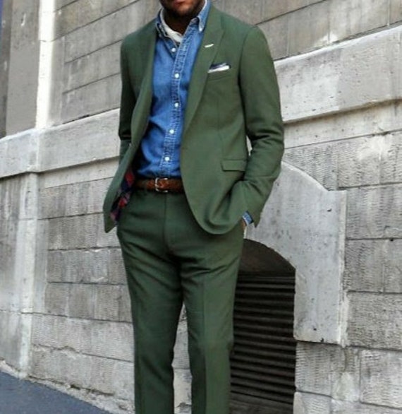Men Suits Green Suit 2 Piece Suit 