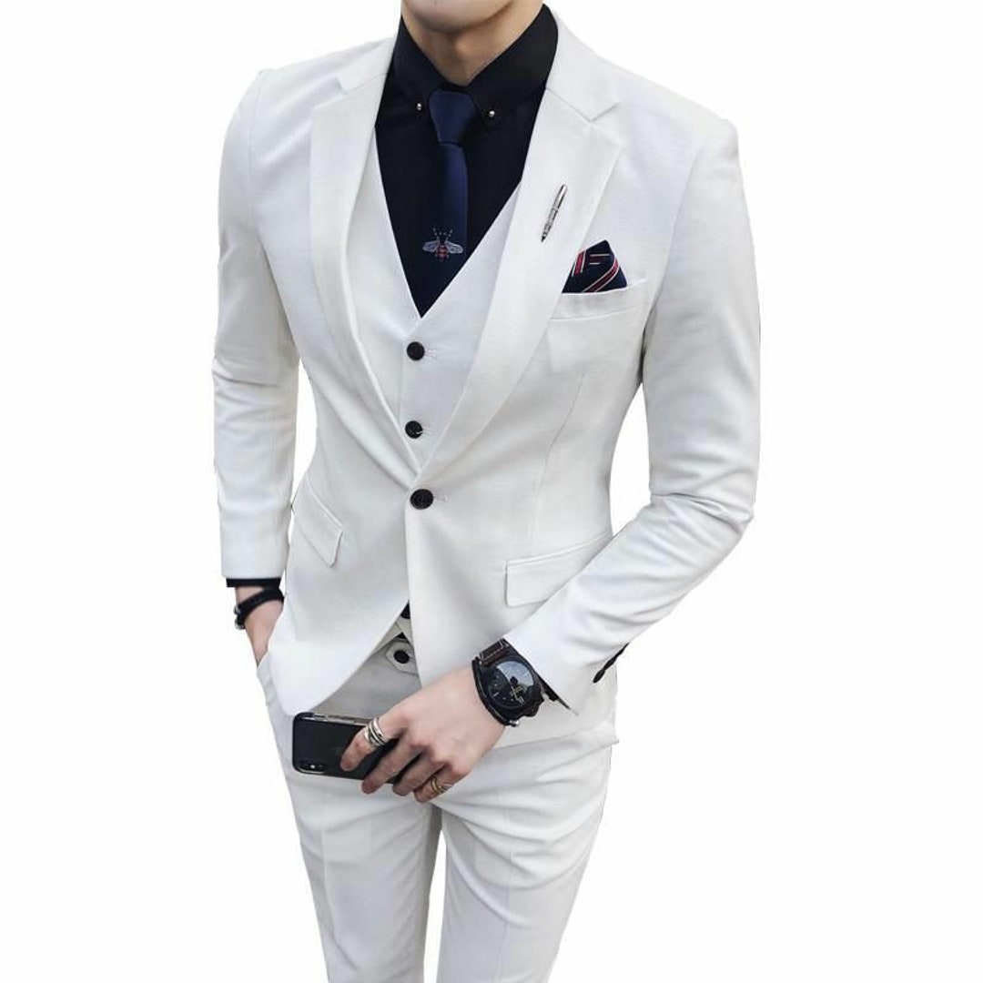 Men Suit White Slim Fit 3 Piece Wedding Wear Formal Fashion - Etsy