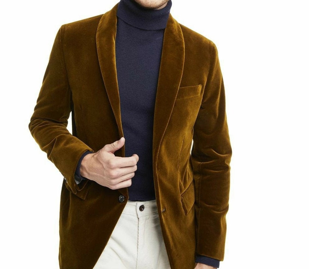 Men Blazer Velvet Blazer Dinner Coat Slim Fit Blazer Coat for Men Brown ...