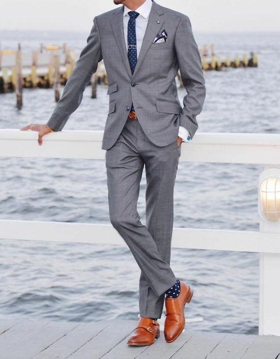 TRAJES ELEGANTES HOMBRES Traje de boda gris Trajes - Etsy España