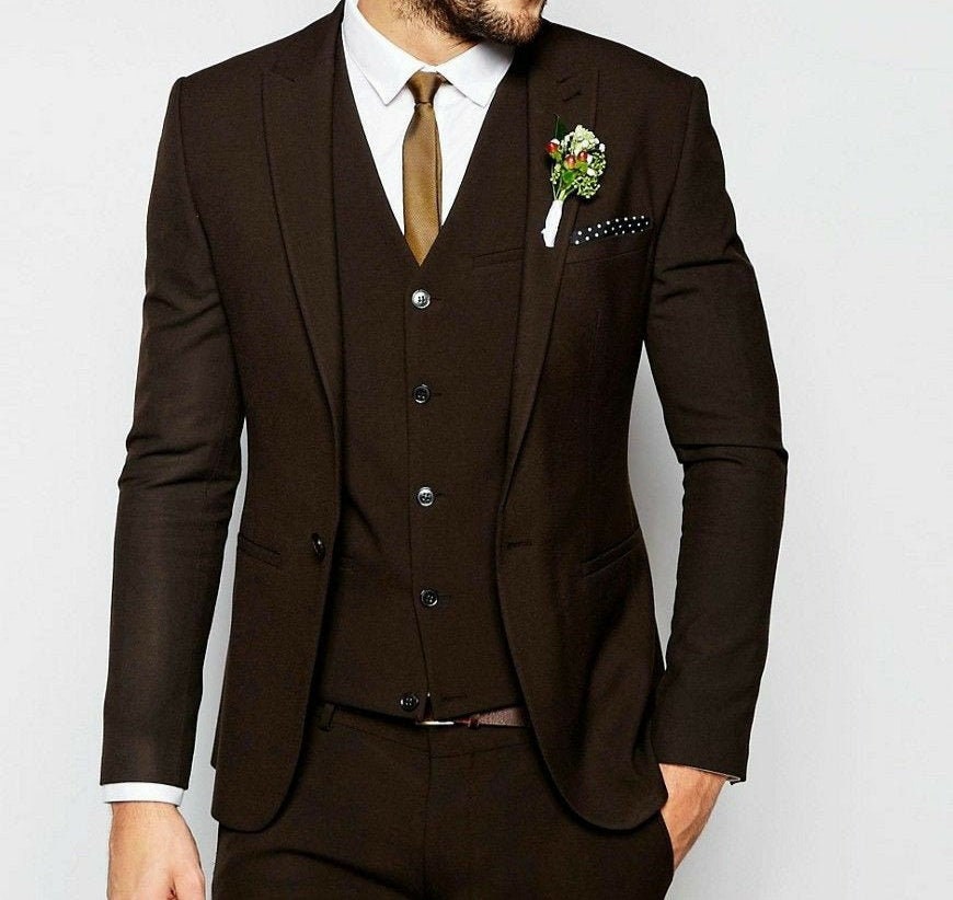 BRAUNER HOCHZEITSANZUG Brauner Eleganter Anzug Herren Partyanzug Stylische Dreiteiler Herren