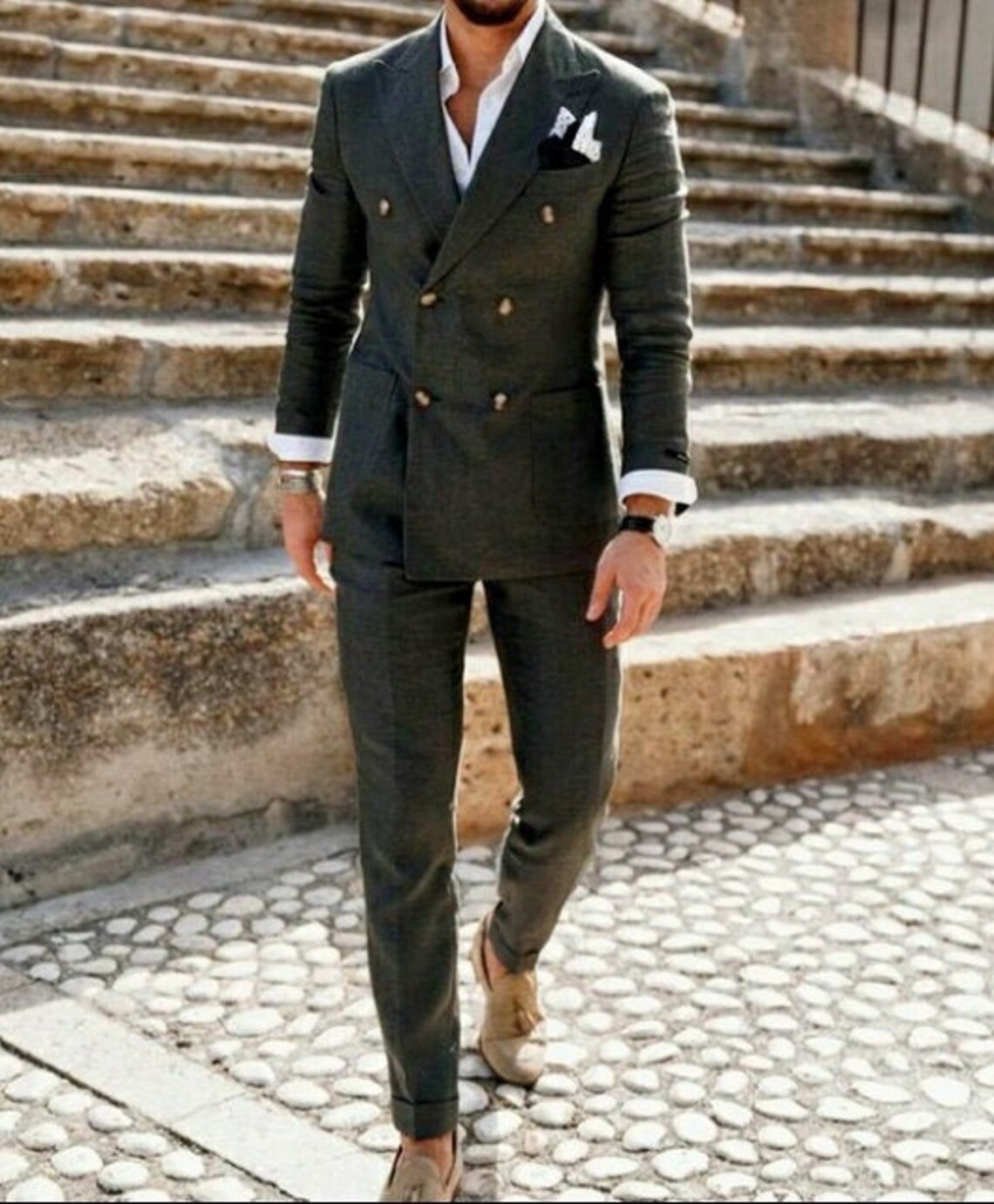 Men's Grey Double Breasted Vest Fine Style Cut Suits main image 1