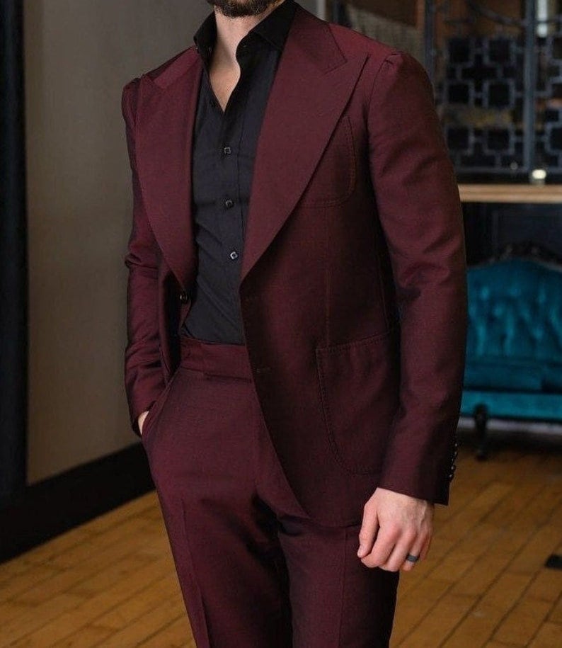 Men'S Burgundy 2 Piece Affordable Suit Online Sale Burgundy Suit main image 0