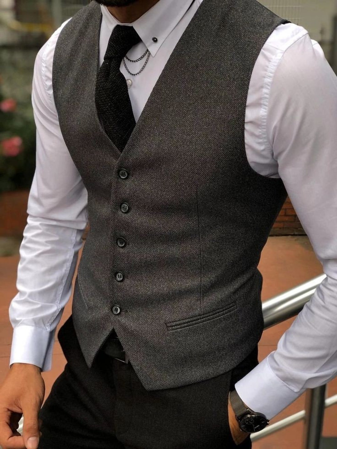 Gray Herringbone Tweed Wedding Party Wear Vest for Men Groom - Etsy