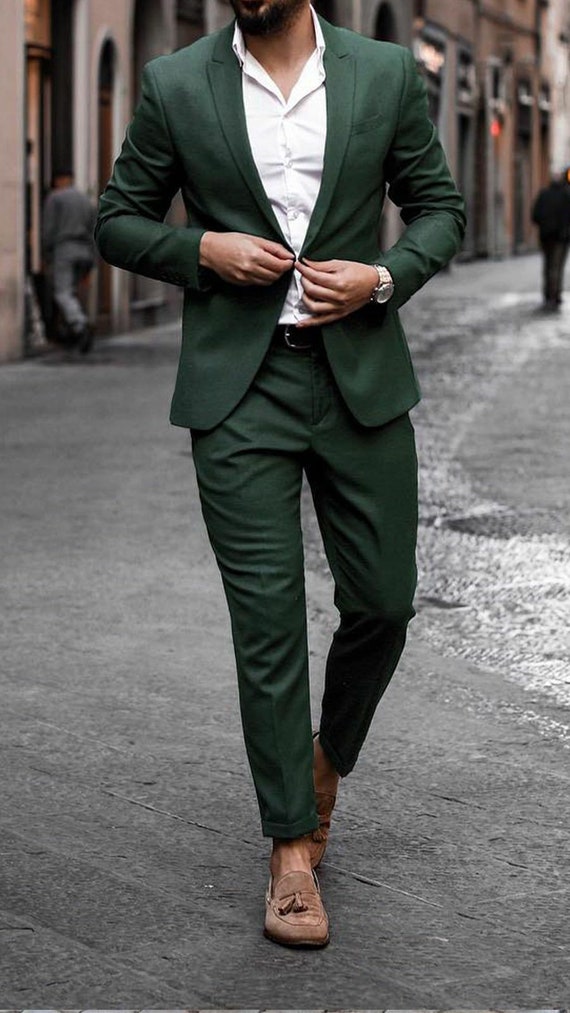 GREEN FORMAL SUIT Elegant Fashion Suit Green Two Piece Wedding