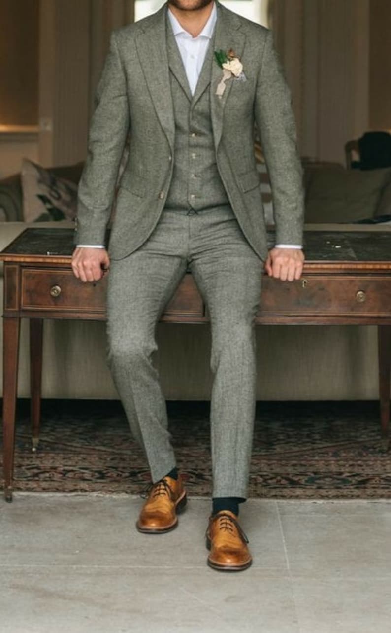 GREY WOOL SUITS Elegant Fashion Suit Men Grey Suit Men Wedding Gift Men ...