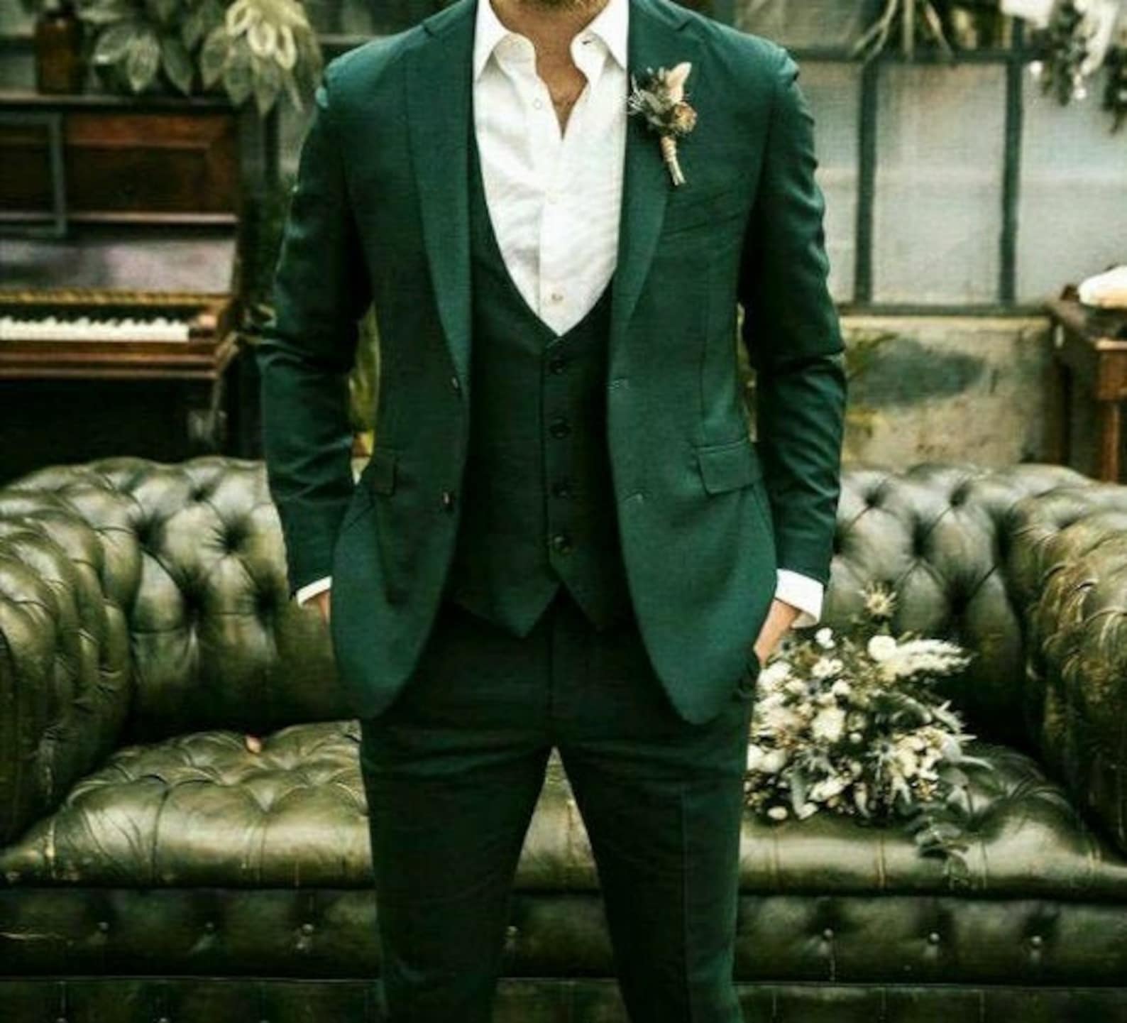 GREEN THREE PIECE Men Suit Elegant Men Suit Men