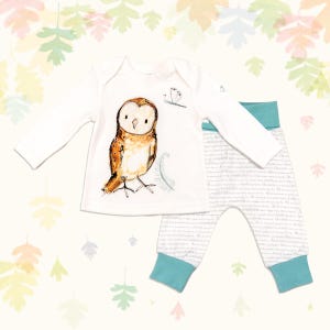 Cadeauset pasgeboren baby: top met uil, bijpassende joggingbroek en kaart