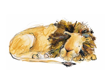 Sleeping Lion Print - Limited Giclee Print - from Catherine Rayner's 'Arlo The Lion Who Couldn't Sleep'