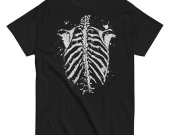 Skeleton T-Shirt, handgemalter Rücken und Rippen, Grunge Ästhetik