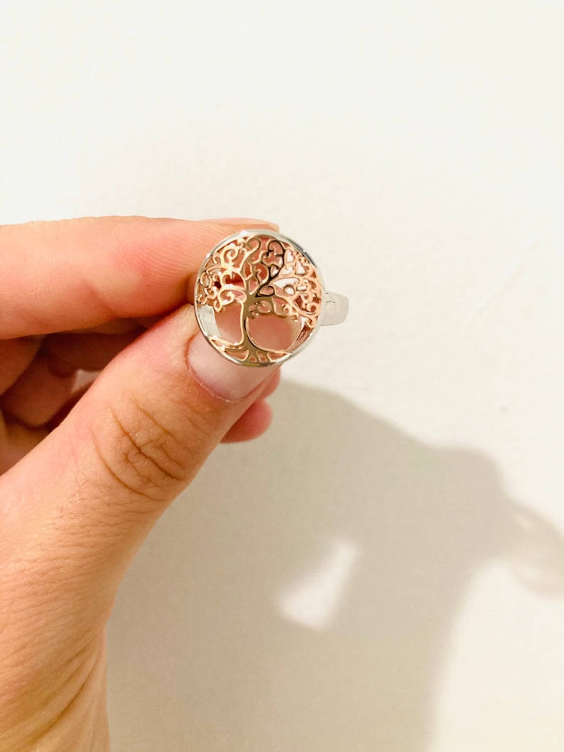Tree of Life Ring Sterling Silver 925 Hallmark Rose Gold Size J R British Made Tree of Life Ring Sterling Silver 925 Hallmark Rose Gold Size J R British Made