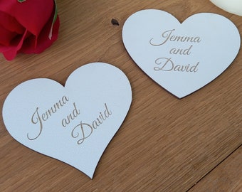 Personalised Lasercut Hearts - sets of 10 - wedding favours, valentines, engagement