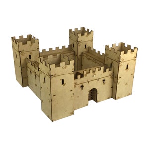 Corte láser, castillo de varios niveles con rastrillo en movimiento