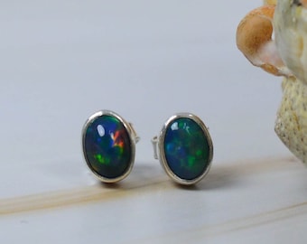Black Ethiopian Opal 925 Sterling Silver Gemstone Stud Earring ~ Natural Stone ~ Opal Stud Earring ~ Elegant Stud ~ Gift For Anniversary