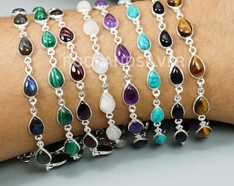 925 Sterling Silver Gemstone Adjustable Bracelet: Labradorite, Moonstone, & More