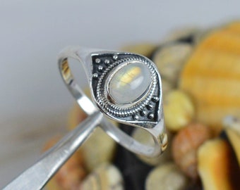 White Rainbow Moonstone 925 Sterling Silver Gemstone Ring ~ Handmade Jewelry ~ Oval Shape ~ June Birthstone ~ Gift For Anniversary