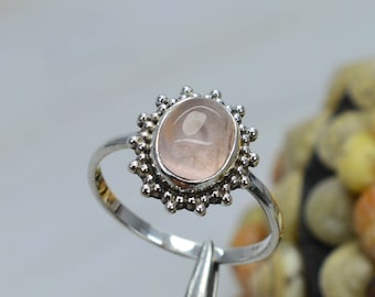 Bague de créateur en argent sterling 925 avec quartz rose rose