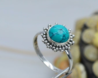 Blauer Türkis 925 Sterling Silber Blumen Schmuck Ring