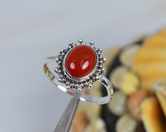 Red Carnelian 925 Sterling Silver Ring
