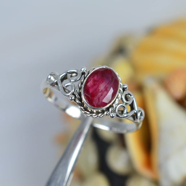 Cut Red Ruby 925 Sterling Silver Gemstone Ring ~ January Birthstone ~ Oval Shape ~ Handmade Jewelry ~ Designer Ring ~ Gift For Anniversary