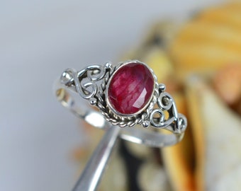 Cut Red Ruby 925 Sterling Silver Gemstone Ring ~ January Birthstone ~ Oval Shape ~ Handmade Jewelry ~ Designer Ring ~ Gift For Anniversary