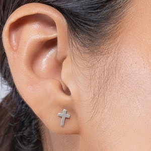 Sterling Silver Cross Stud Earrings 925 Sterling Silver Stud Jewelry ~ Plain Jewelry Stud Earring ~ 1 Pair ~ Gift For Her