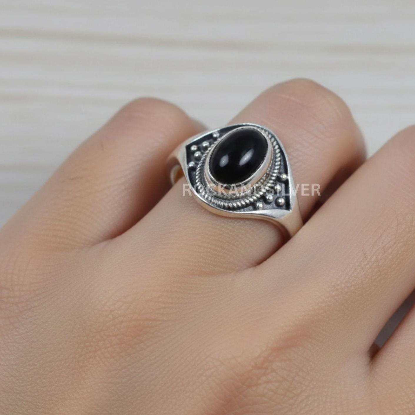 Black Onyx 925 Sterling Silver Designer Ring - Etsy