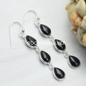Handmade Black Onyx Sterling Silver Hook Earrings: Elegant Dangle Jewelry