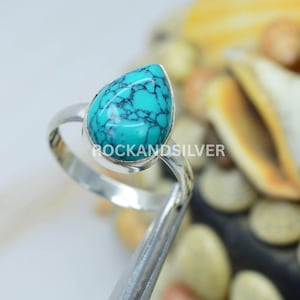 Blauwe turkoois 925 sterlingzilveren ring