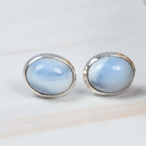 Blau peruanischen Opal 925 Sterling Silber Oval Form Edelstein Ohrstecker, handgemachte Schmuck, Oktober Birthstone, Geschenk für Geburtstag