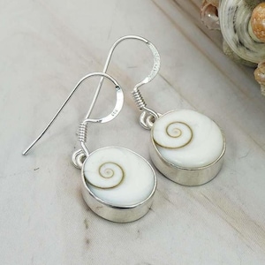 Shiva Eye 925 Sterling Silver Gemstone Hook Earring, Shiva Shell Earrings, Real Shiva Dangle Earring, Ocean Jewelry, Gift For Christmas