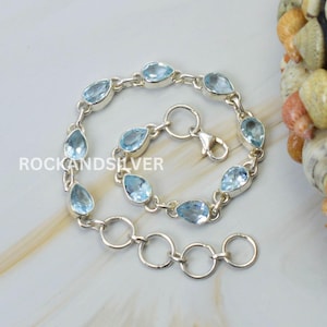 Blue Topaz Sterling Silver Adjustable Bracelet - November Birthstone