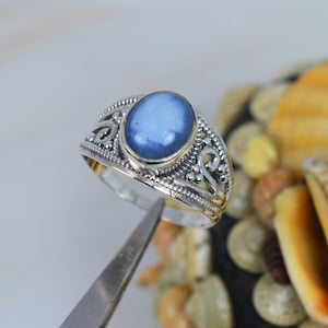Blue Peruvian Opal 925 Sterling Silver Gemstone Ring ~ Oval Shape ~ Handmade Jewelry ~ Designer Ring ~ Gift For Birthday
