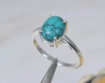 Blue Turquoise 925 Sterling Silver Gemstone Statement Ring ~ December Birthstone ~ Minimalist Turquoise ~ Oval Shape ~ Gift For Her