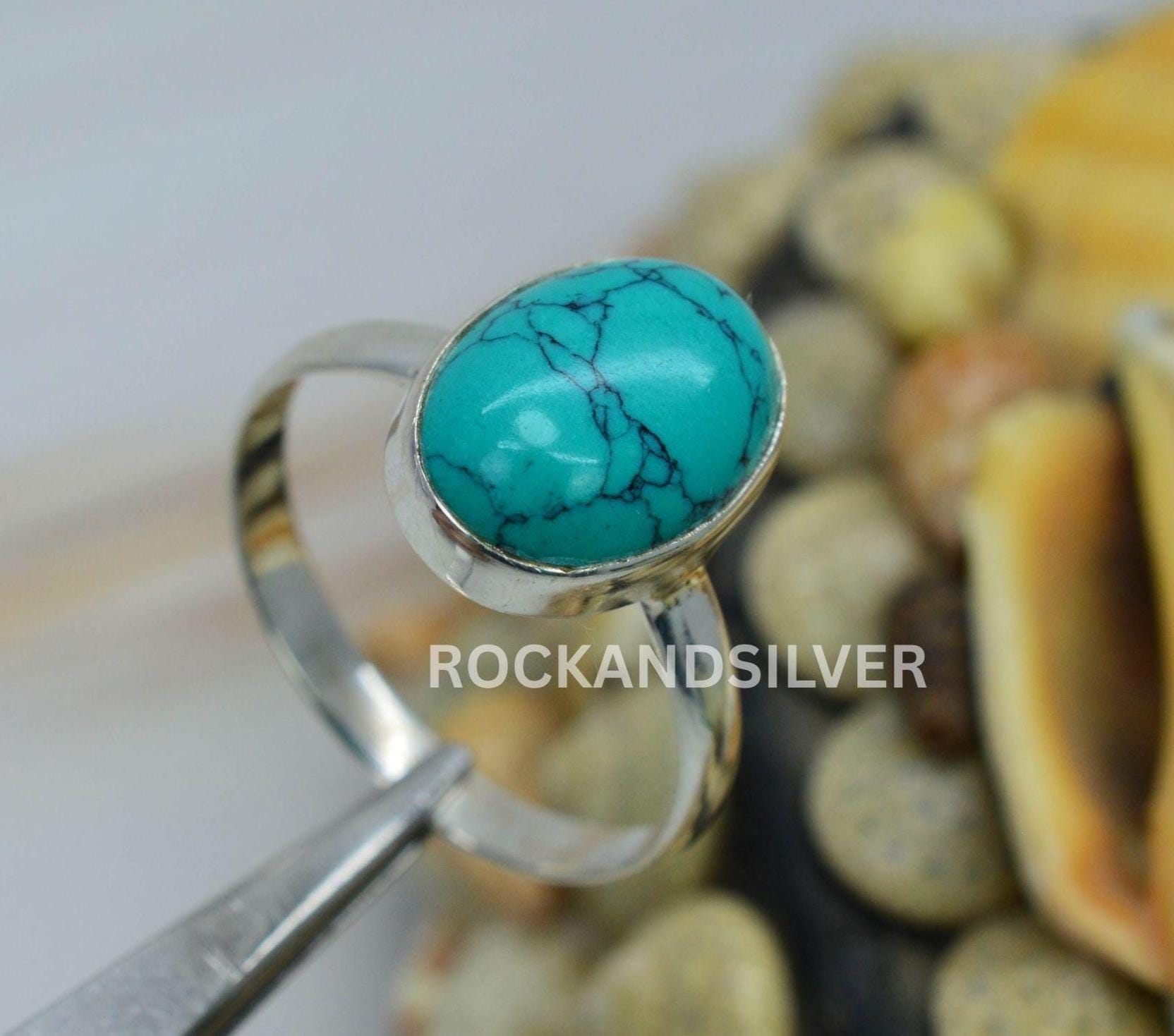 Blue Turquoise 925 Solid Sterling Silver Oval Shape Ring - Etsy