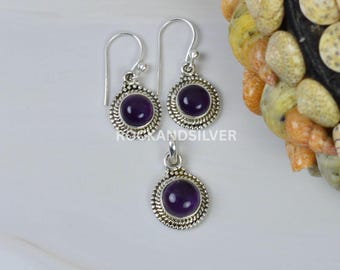 Amethyst Sterling Silber Anhänger Ohrring Set: Februar Birthstone Schmuck