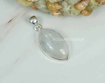 Colgante marquesa de piedra lunar arcoíris en plata de ley 925 - Joyería artesanal